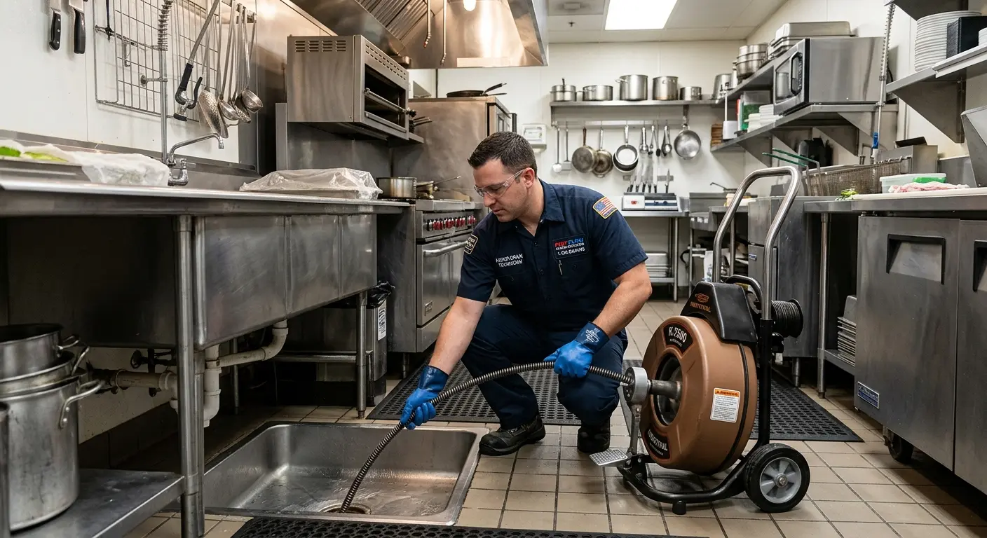 Commercial drain cleaning service in a restaurant kitchen in Draper